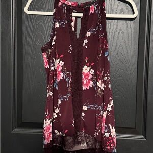 White House Black Market Burgundy Floral Top